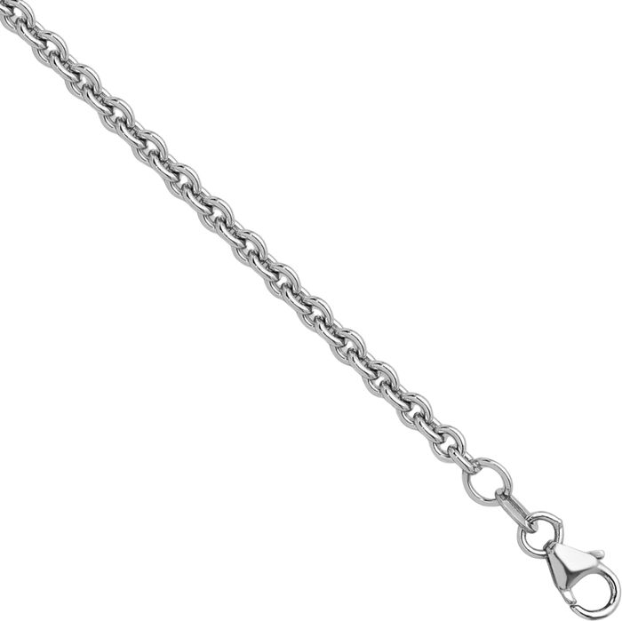 18K Solid White Gold 3mm Cable Rolo Link Chain Belcher Necklace