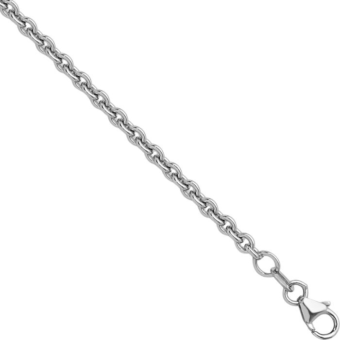 18K Solid White Gold 3mm Cable Rolo Link Chain Belcher Necklace
