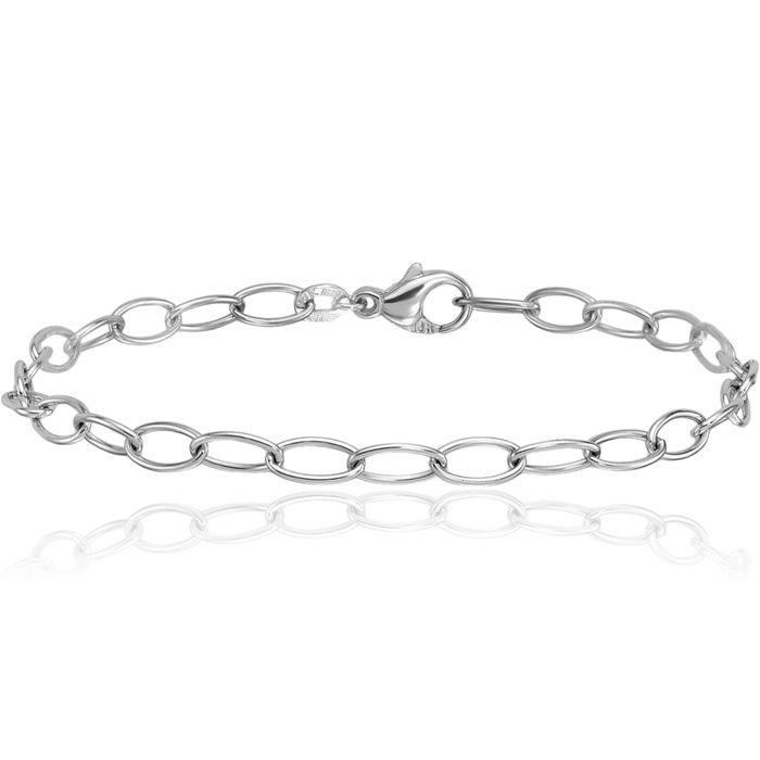 18K Solid White Gold 4.5mm Oval Cable Rolo Link Chain Bracelet