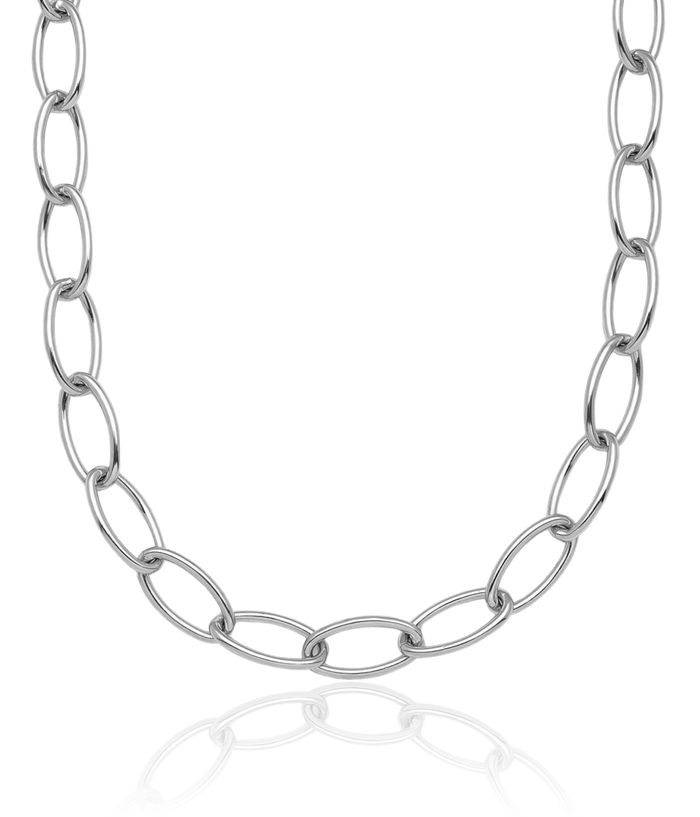 18K Solid White Gold 4.5mm Oval Cable Rolo Link Chain Belcher Necklace