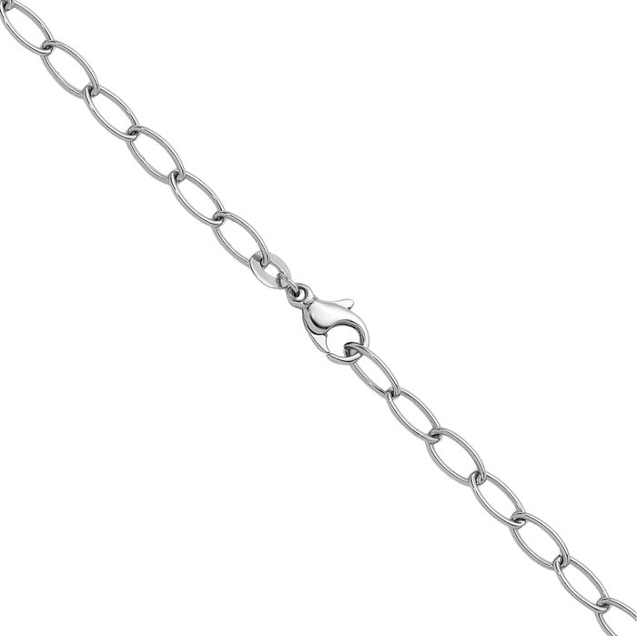 18K Solid White Gold 4.5mm Oval Cable Rolo Link Chain Belcher Necklace