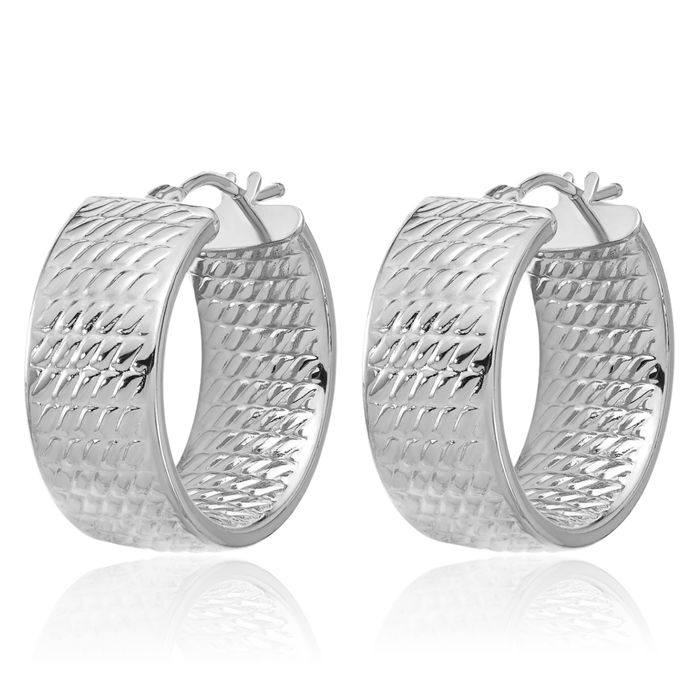 18K Solid White Gold 8x18mm Round Small Hoop Earrings