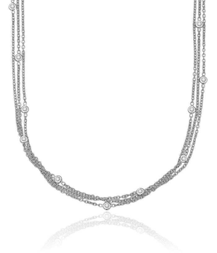 18K Solid White Gold Diamond 3 Strand Necklace Chain