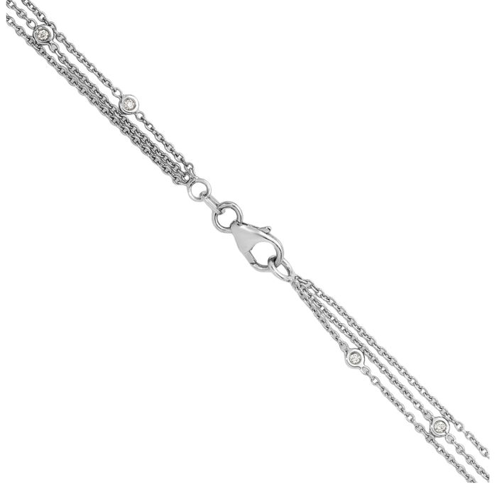 18K Solid White Gold Diamond 3 Strand Necklace Chain