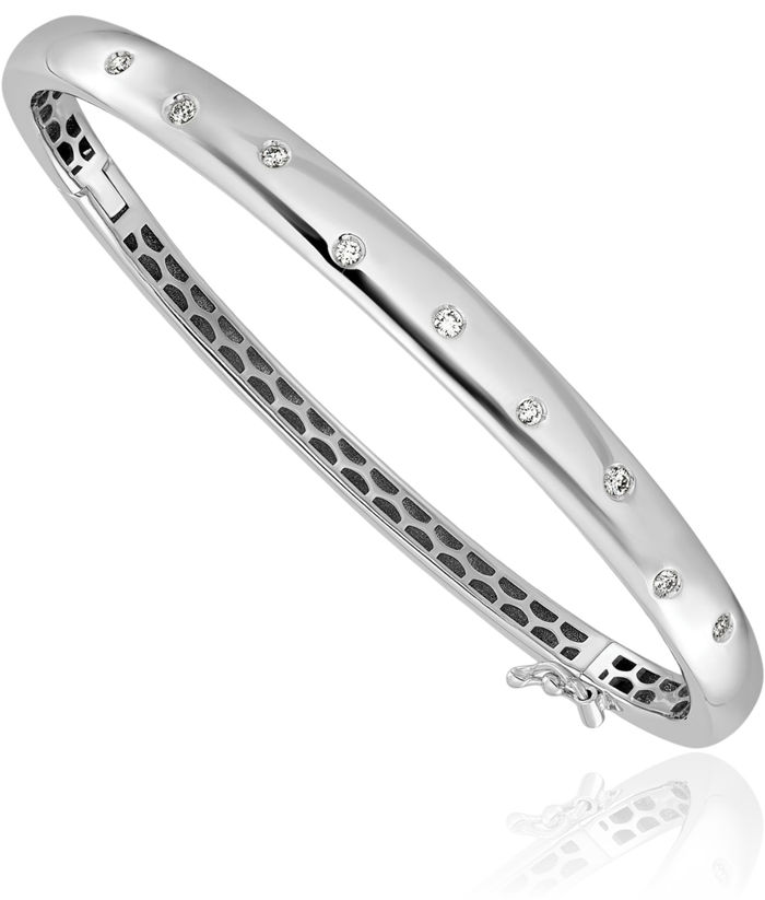 18K Solid White Gold Diamond Bangle Bracelet