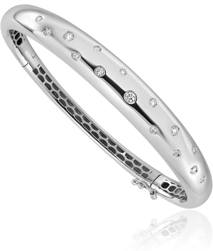 18K Solid White Gold Diamond Bangle Bracelet