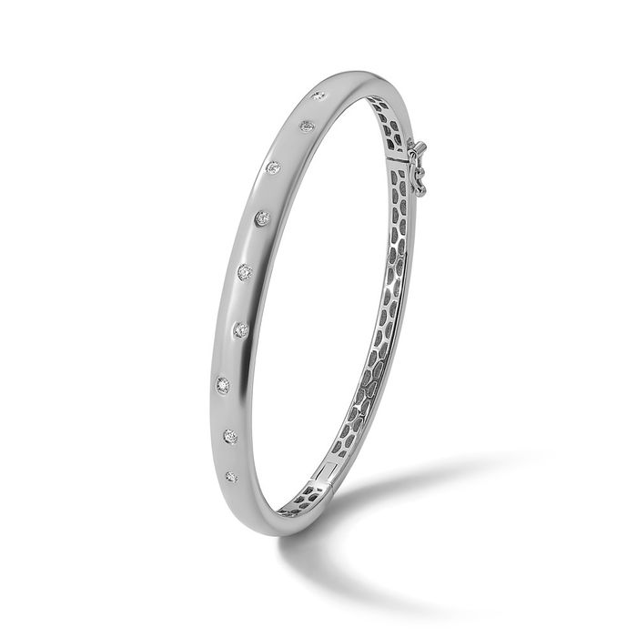 18K Solid White Gold Diamond Bangle Bracelet