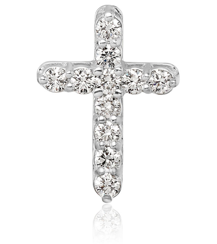 18K Solid White Gold Diamond Holy Cross Floating Chain Slide Pendant Necklace Religious Jesus Christ Charm