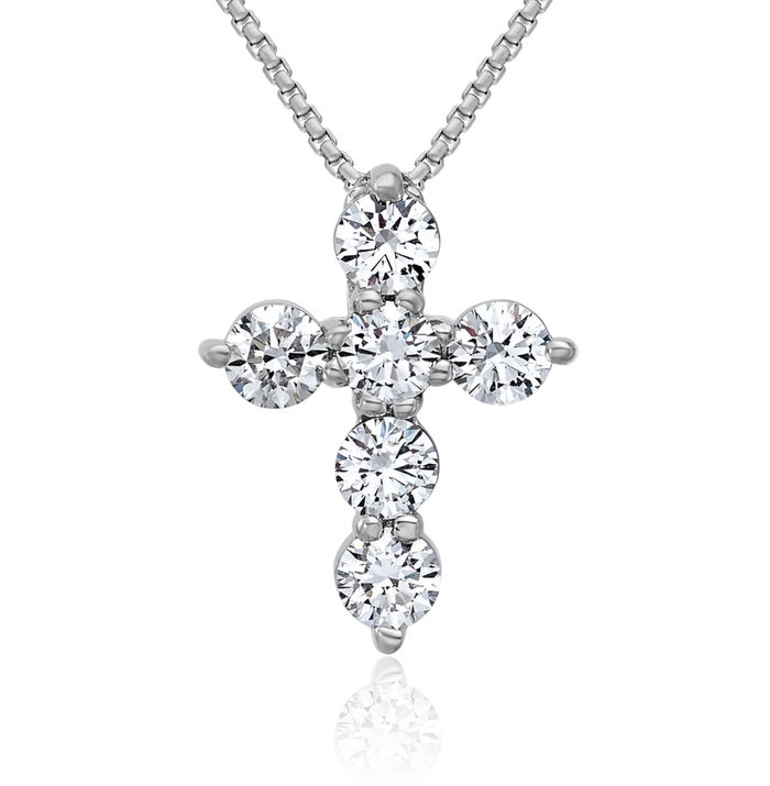 18K Solid White Gold Diamond Holy Cross Floating Chain Slide Pendant Necklace Religious Jesus Christ Charm