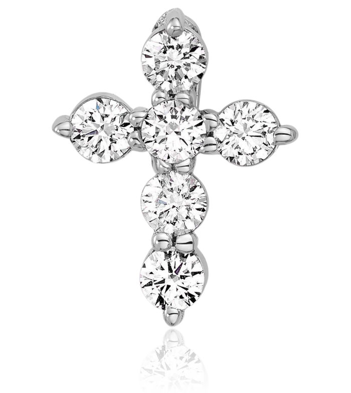 18K Solid White Gold Diamond Holy Cross Floating Chain Slide Pendant Necklace Religious Jesus Christ Charm