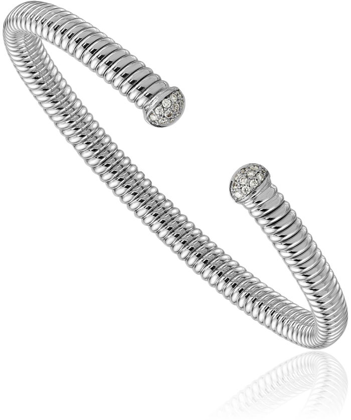 18K Solid White Gold Diamond Cuff Bracelet