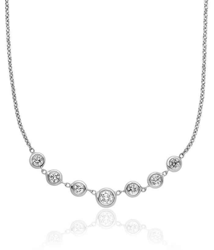 18K Solid White Gold Diamond Graduated Solitaire Necklace Chain