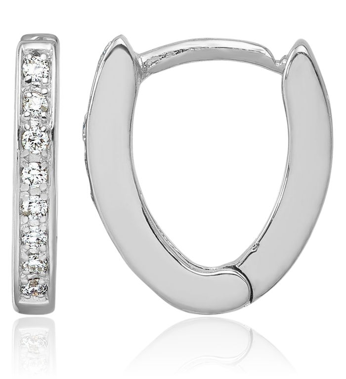 18K Solid White Gold Diamond Small Hoop Earrings