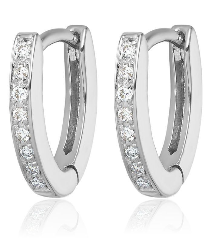 18K Solid White Gold Diamond Small Hoop Earrings