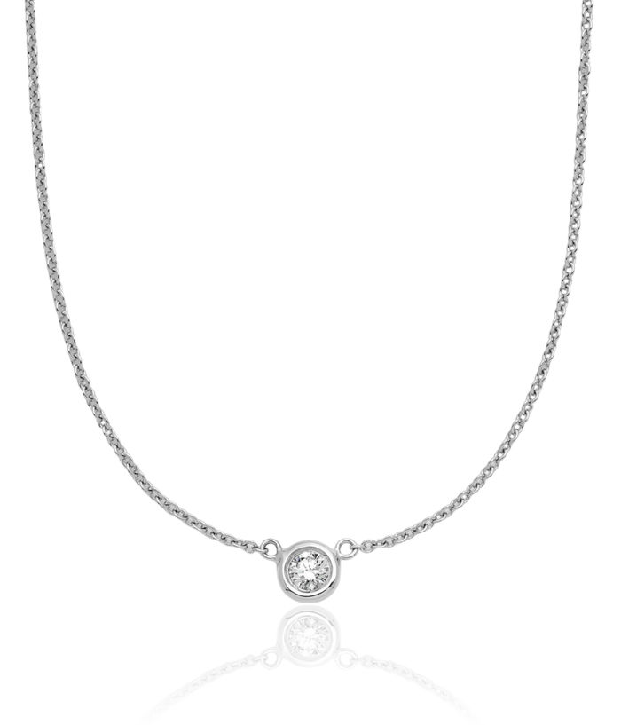 18K Solid White Gold Diamond Solitaire Necklace Chain