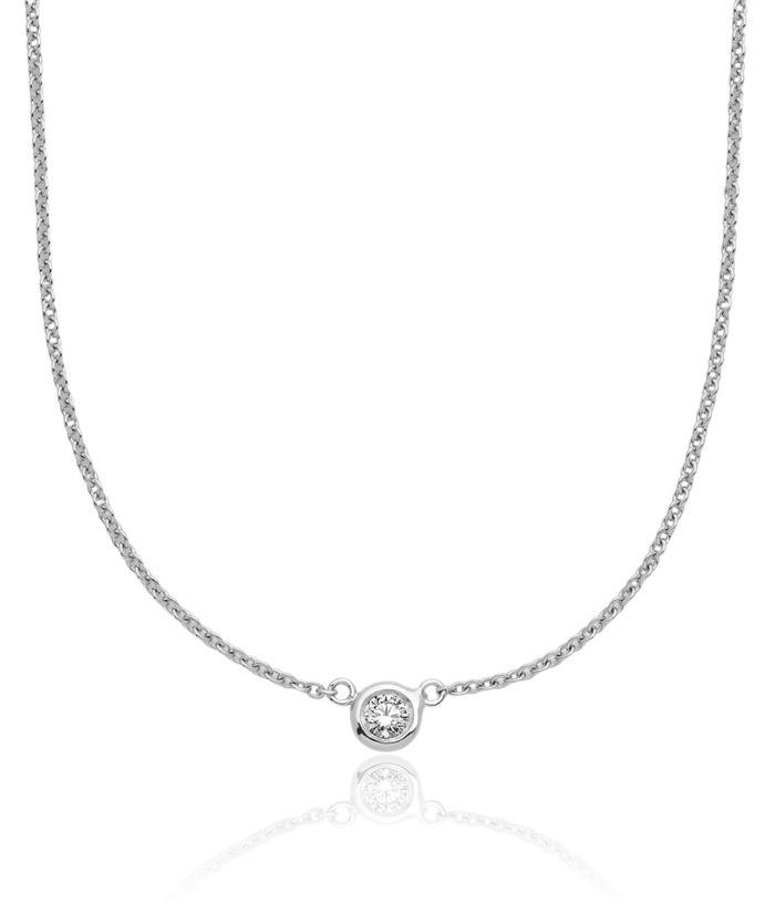 18K Solid White Gold Diamond Solitaire Necklace Chain