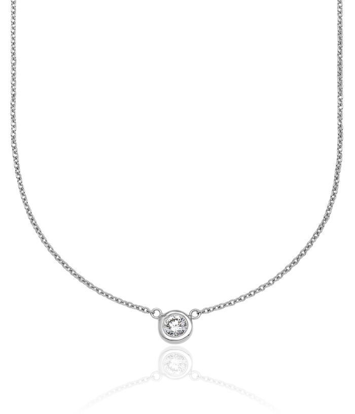 18K Solid White Gold Diamond Solitaire Necklace Chain