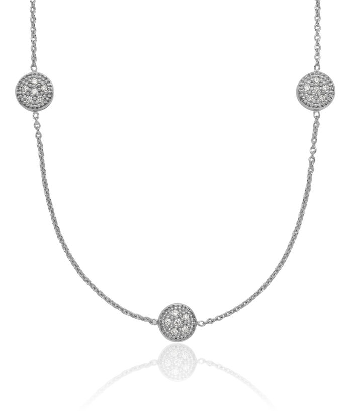 18K Solid White Gold Diamond Station Necklace Chain