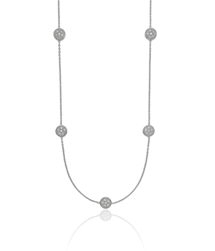 18K Solid White Gold Diamond Station Necklace Chain