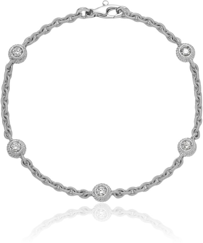 18K Solid White Gold Diamond Station Tennis Bracelet