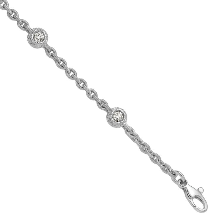 18K Solid White Gold Diamond Station Tennis Bracelet