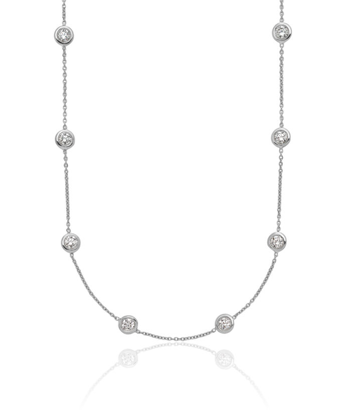 18K Solid White Gold Diamond Stations Necklace Chain