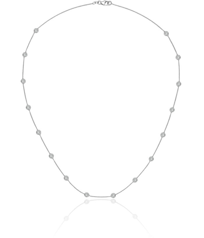 18K Solid White Gold Diamond Stations Necklace Chain