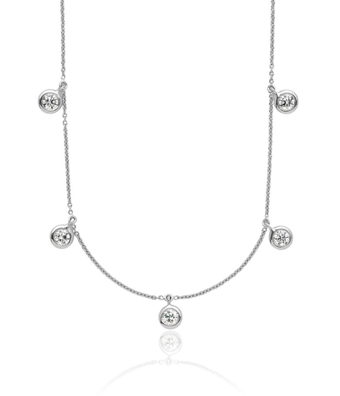 18K Solid White Gold Diamond Stations Necklace Chain