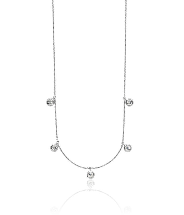 18K Solid White Gold Diamond Stations Necklace Chain