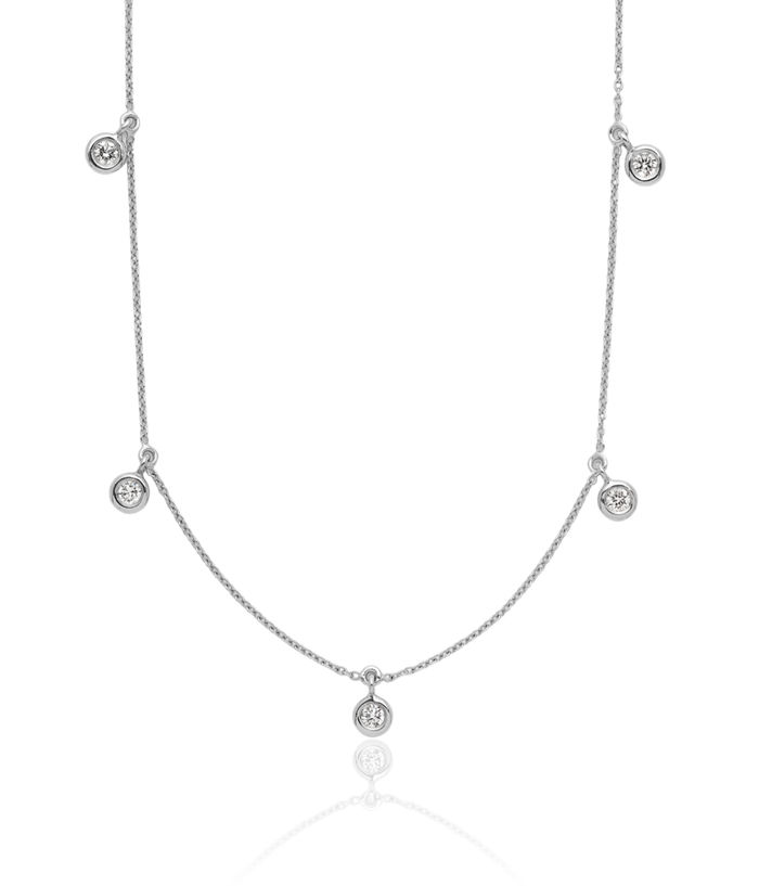 18K Solid White Gold Diamond Stations Necklace Chain