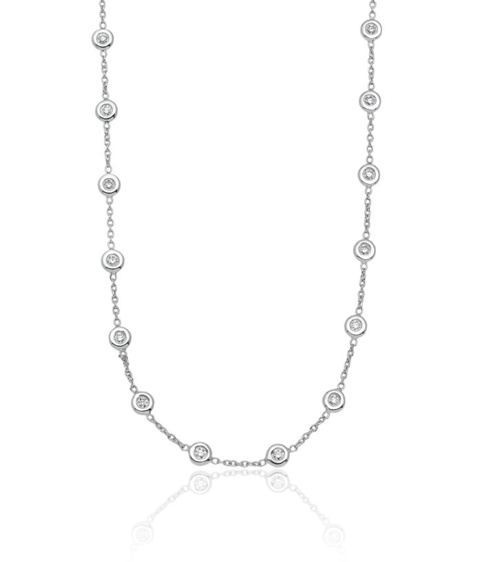 18K Solid White Gold Diamond Stations Necklace Chain