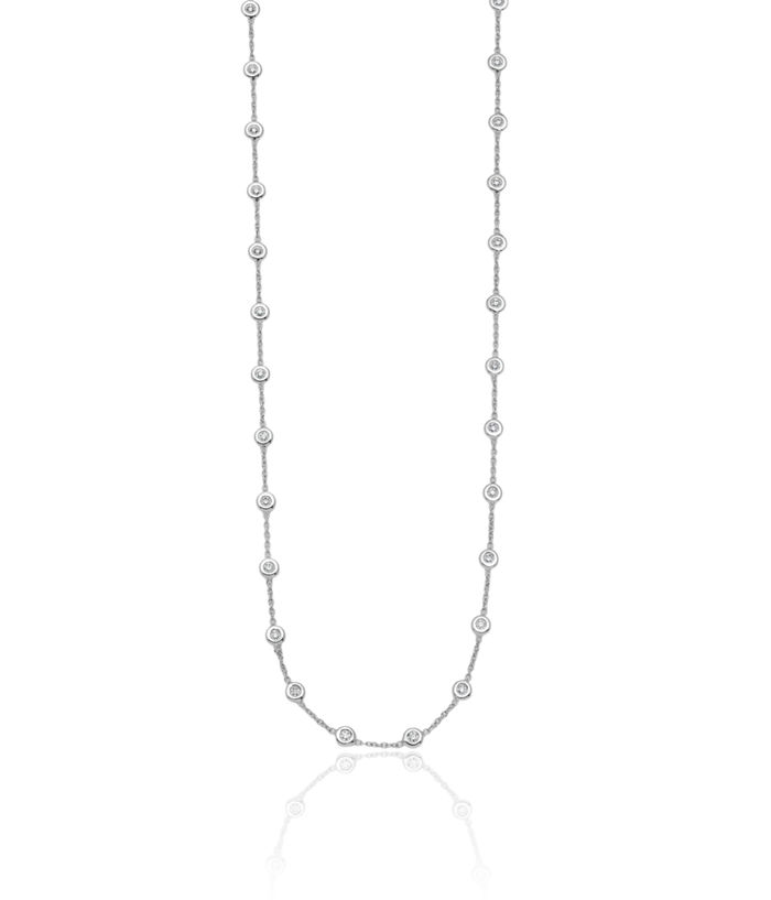 18K Solid White Gold Diamond Stations Necklace Chain