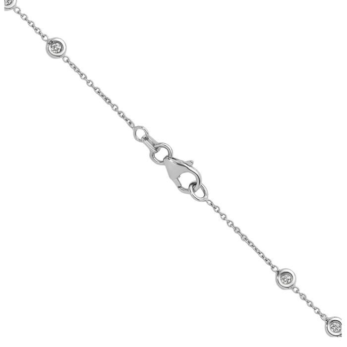 18K Solid White Gold Diamond Stations Necklace Chain