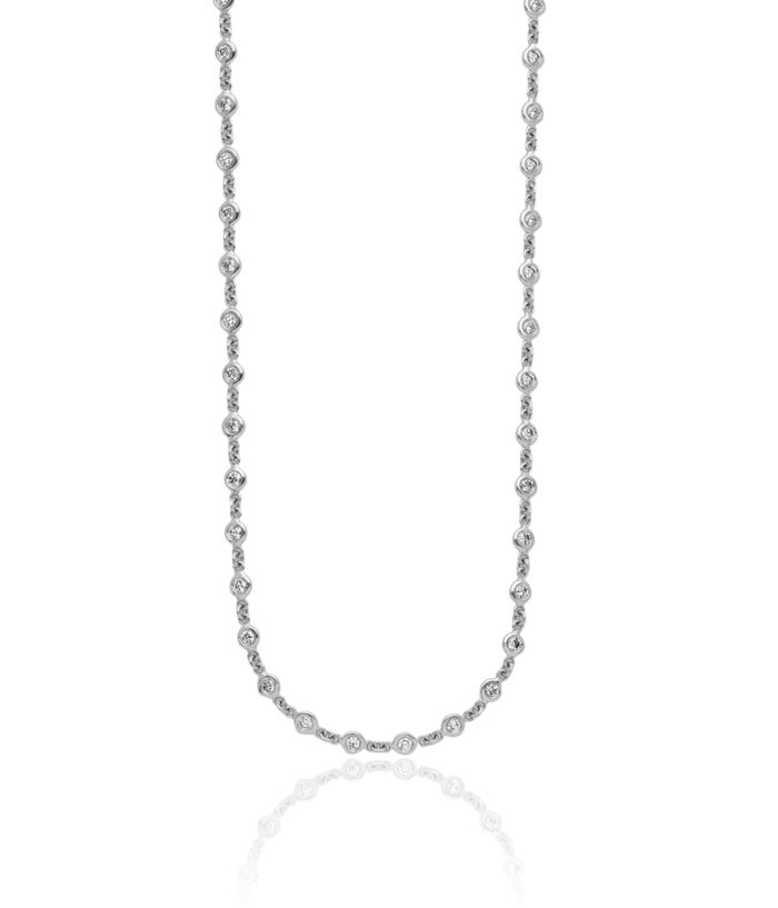 18K Solid White Gold Diamond Stations Necklace Chain