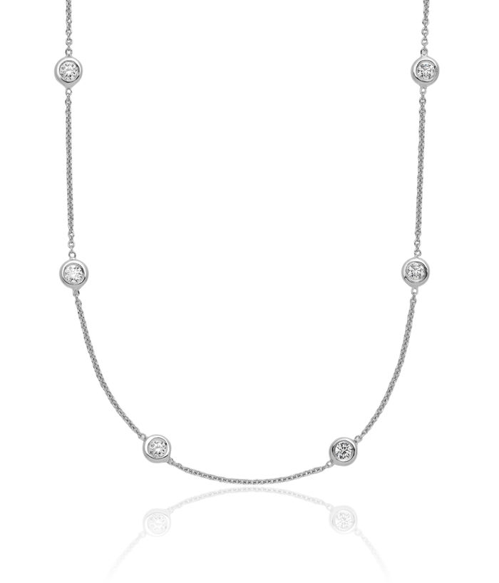 18K Solid White Gold Diamond Stations Necklace Chain