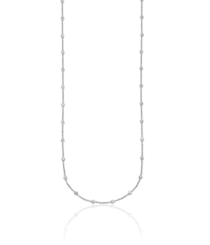 18K Solid White Gold Diamond Stations Necklace Chain