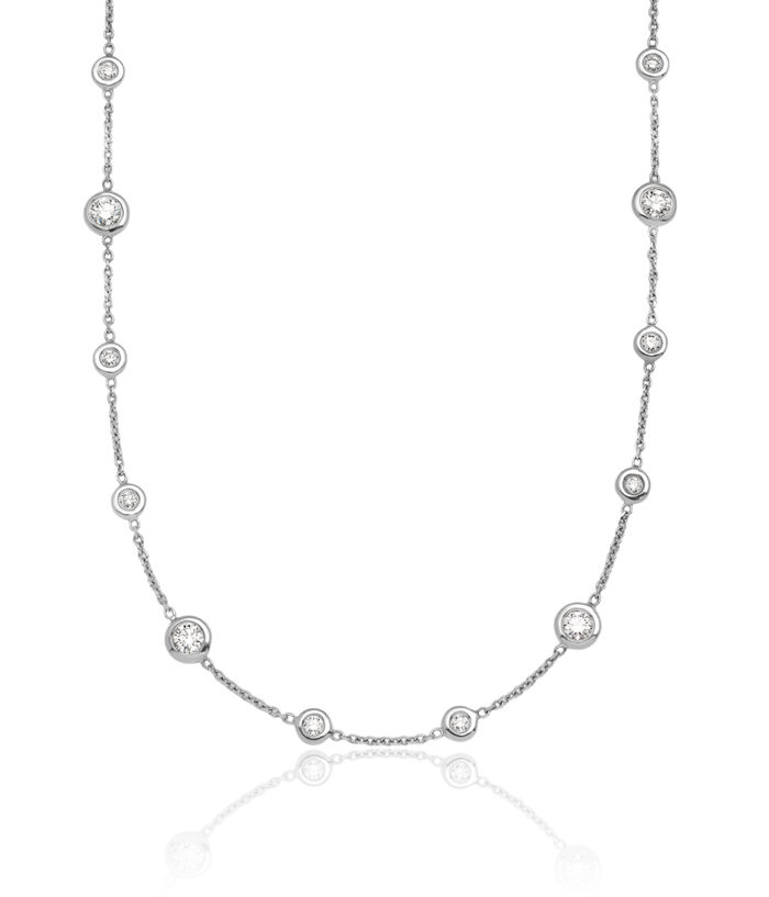 18K Solid White Gold Diamond Stations Necklace Chain