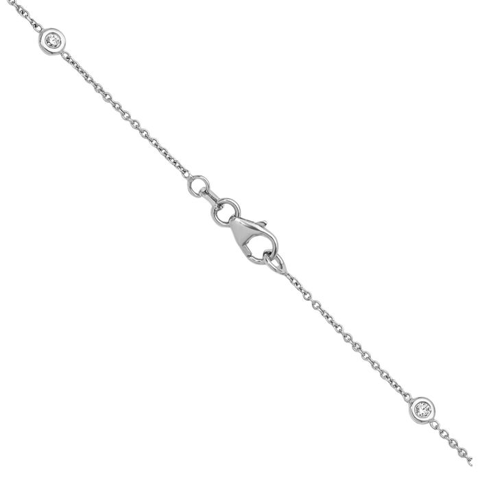 18K Solid White Gold Diamond Stations Necklace Chain