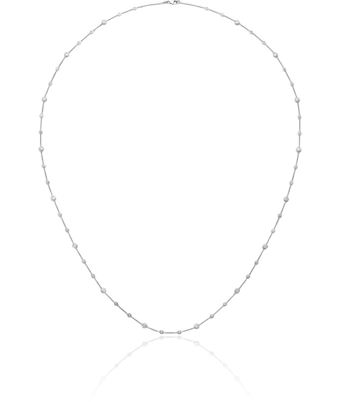 18K Solid White Gold Diamond Stations Necklace Chain