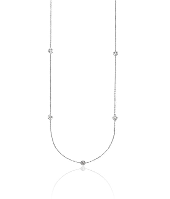 18K Solid White Gold Diamond Stations Necklace Chain