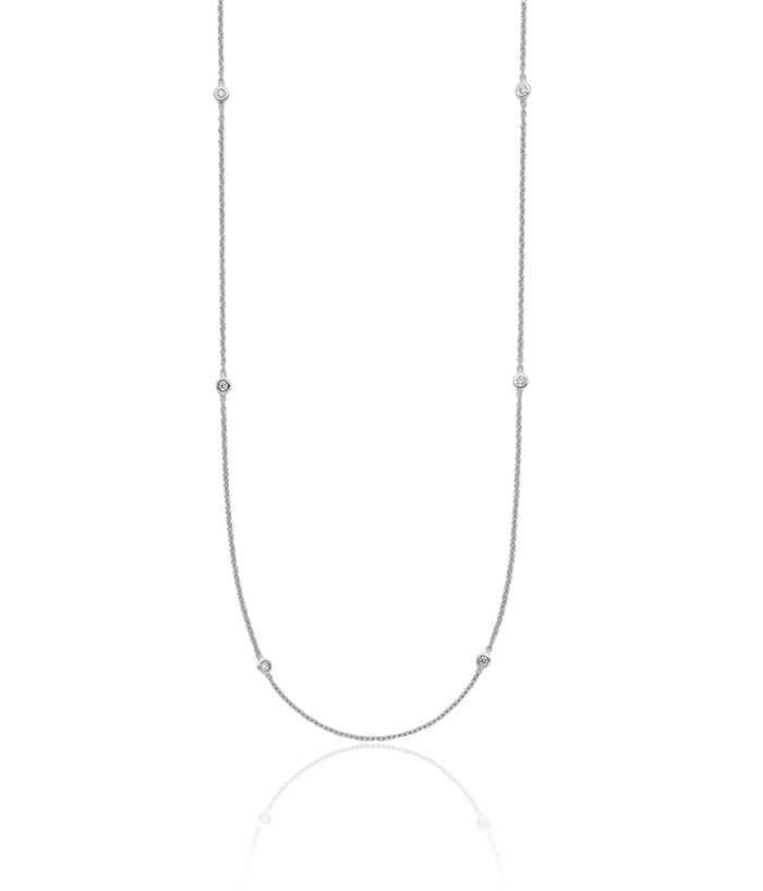 14K Solid White Gold Diamond Stations Necklace Chain