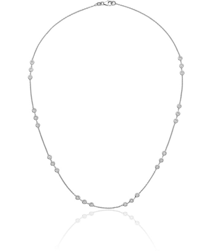 18K Solid White Gold Diamond Stations Solitaire Necklace Chain