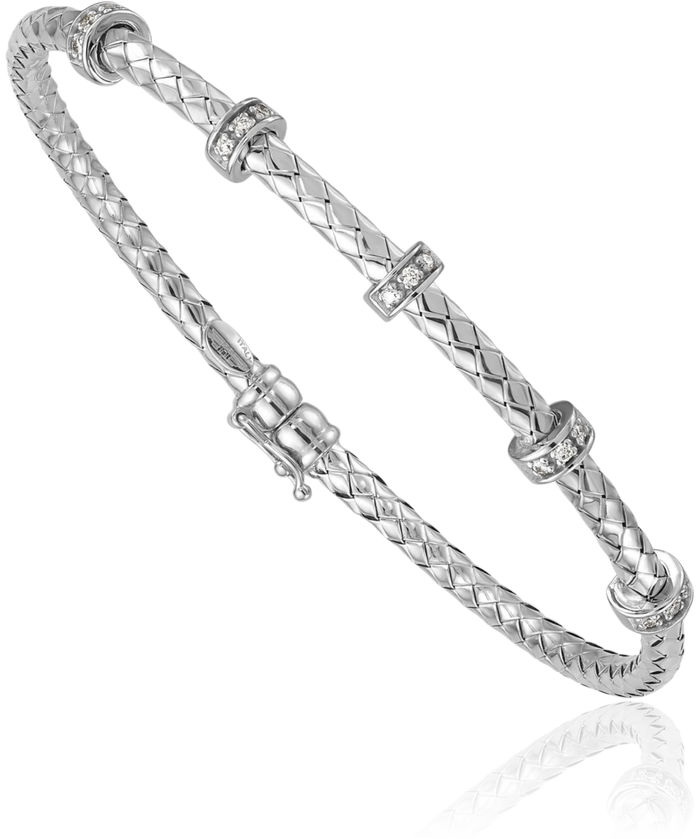 18K Solid White Gold Diamond Woven Bangle Bracelet