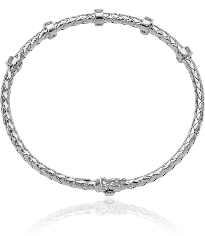 18K Solid White Gold Diamond Woven Bangle Bracelet