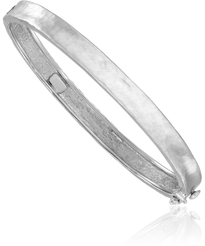 18K Solid White Gold Hammered 6mm Bangle Bracelet