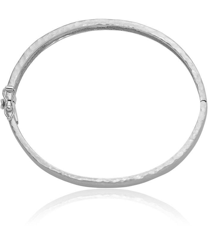 18K Solid White Gold Hammered 6mm Bangle Bracelet