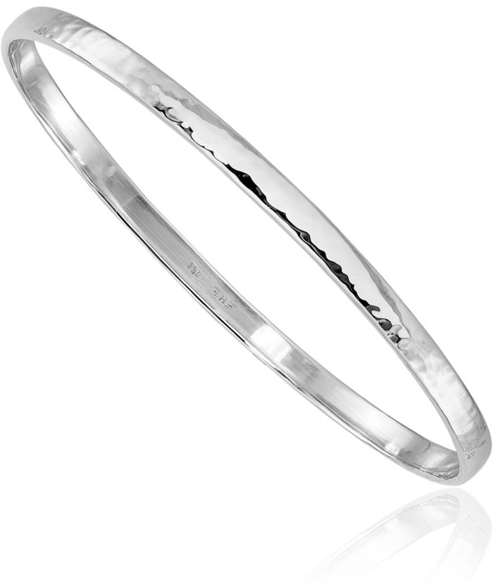 18K Solid White Gold Hammered Slip On Bangle Bracelet