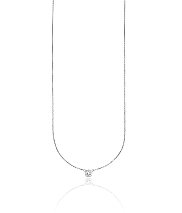 18K Solid White Gold Lab Diamond Solitaire Necklace Chain