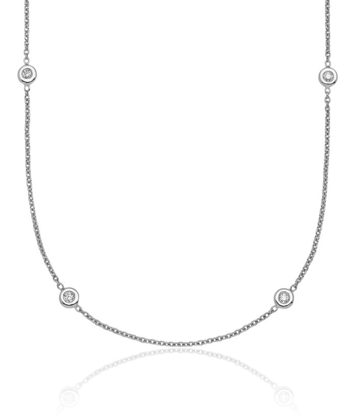 14K Solid White Gold Diamond Station Necklace Chain