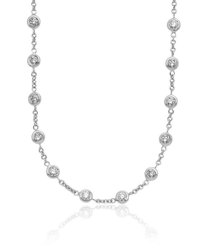 18K Solid White Gold Lab Diamond Stations Necklace Chain